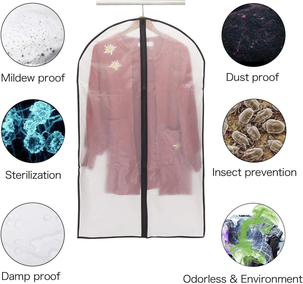 6 шт., 60*100 см, чехлы для одежды, пылезащитные чехлы для одежды, защита от моли, сумка для пальто с молнией, полупрозрачный чехол для платья PEVA, водонепроницаемый
