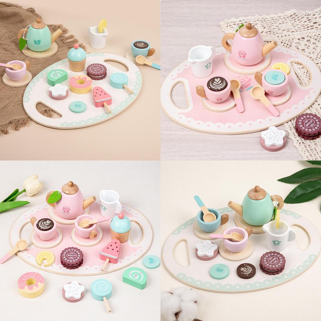 Wooden Childrens Tea Set With Pretend Play Accessories For Kids Educational Toy