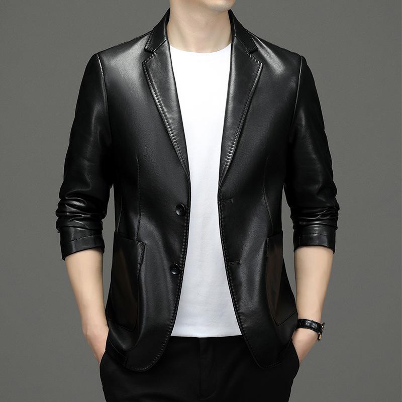 Spring and Autumn Middle-aged Men's Genuine Leather Jacket Casual Suit Leather Jacket Short Sheepskin Leather Jacket