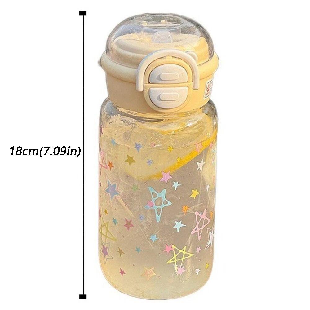 with Straw Star Water Bottle 500ML Drinking Bottle Kawaii Water Tumbler Ice Coffee