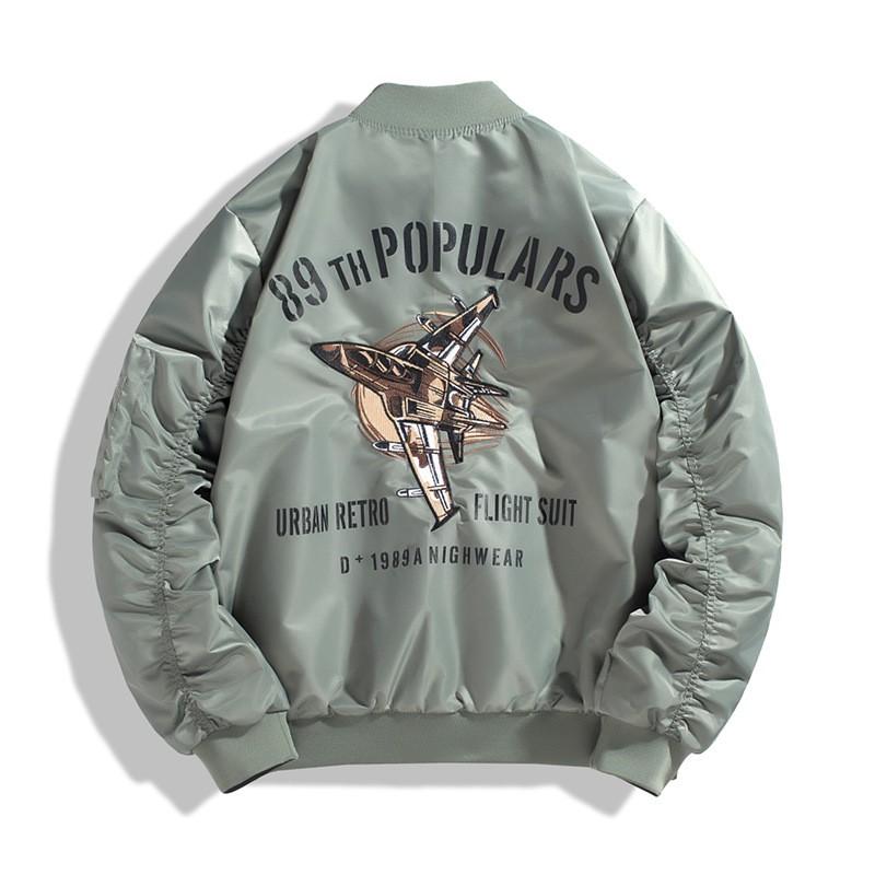 Mens Reversible Bomber Jacket With Embroidery Loose Fit Windproof Water-Resistant Fall Outdoor Casual Wear