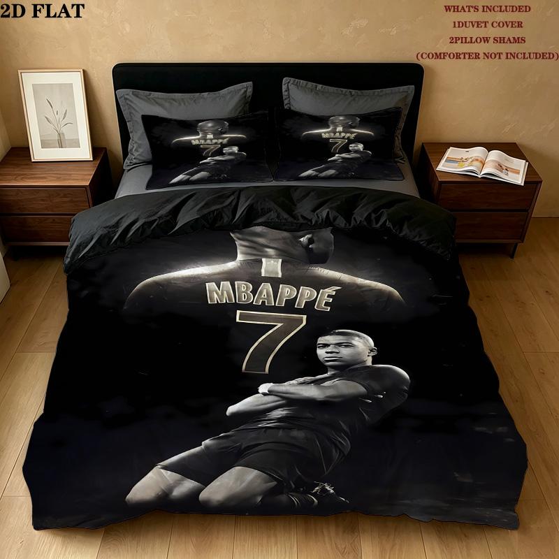 Mbappe Pattern Bedding Quilt Set Quilt Cover Pillowcase Home Birthday Gift(1 * duvet cover + 2 * pillowcase, without core)