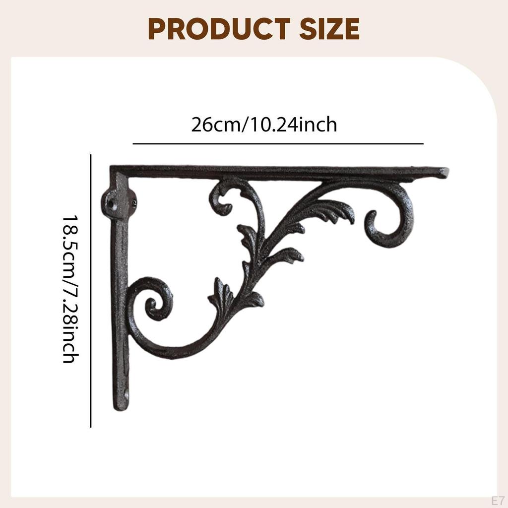 Decorative Shelf Bracket Cast Iron Black Rustic Sturdy Metal Corner Brace Right Angle Wall
