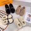 Шлепанцы на толстой подошве с пряжкой для женщин 2025 осень и зима новая корейская версия средний каблук уличные универсальные плюшевые шлепанцы для женщин