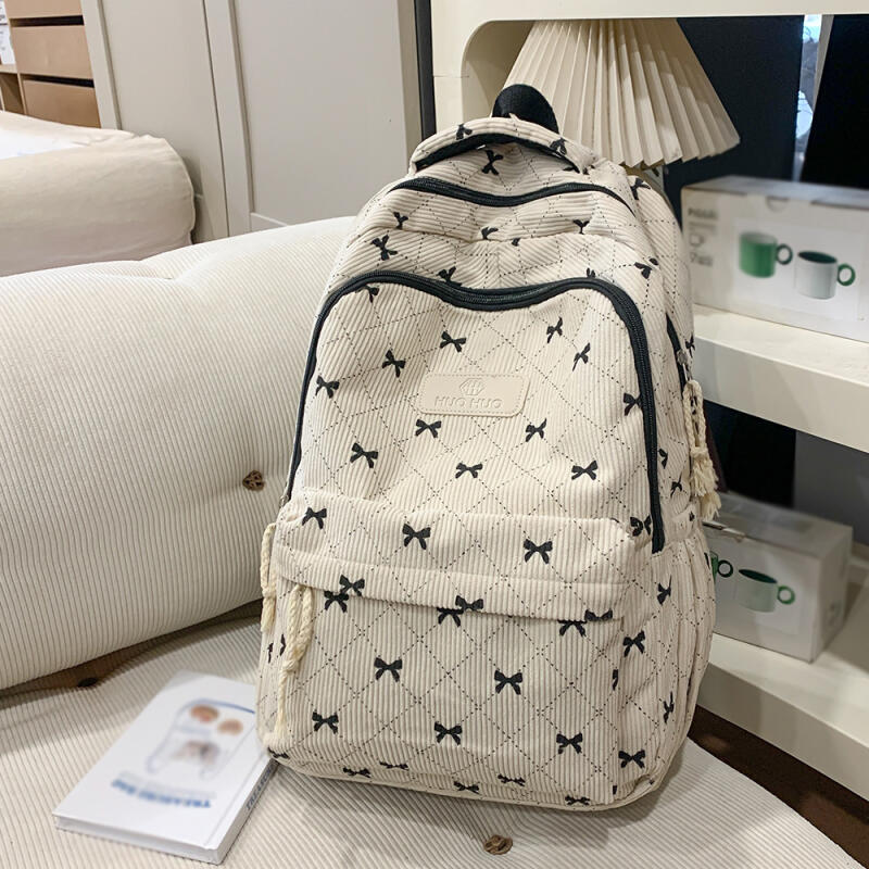 Рюкзак Вельветовый Школьный Рюкзак С Принтом Бантов Легкий Вместительный Дорожный Рюкзак