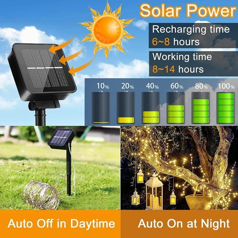 Солнечные гирлянды 300LED Солнечные гирлянды Наружные водонепроницаемые 8 режимов Мерцающий свет из медной проволоки