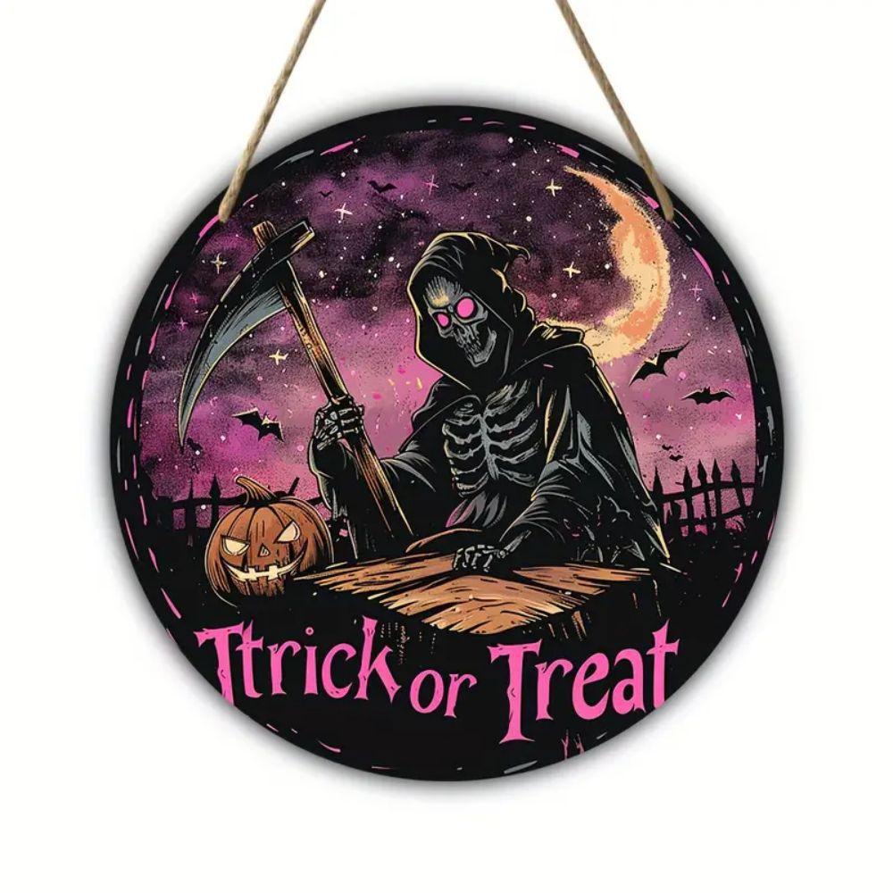 Halloween Wooden Door Plaque Craftsmanship Circular Logo Witch Pendant Home Decor