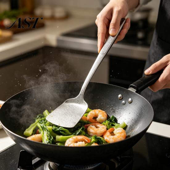 Kitchen Utensil for Wok Pure Titanium Frying Spatula/Leak Spatula/Soup Spoon, Non-stick Lightweight Heat Resistant Cooking Professional