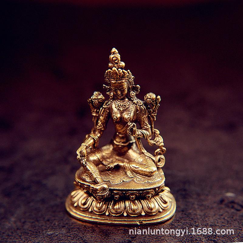 Brass Green Tara Buddha Statue Decorative Figurine Handcrafted Lost Wax Casting Ethnic Home Decor