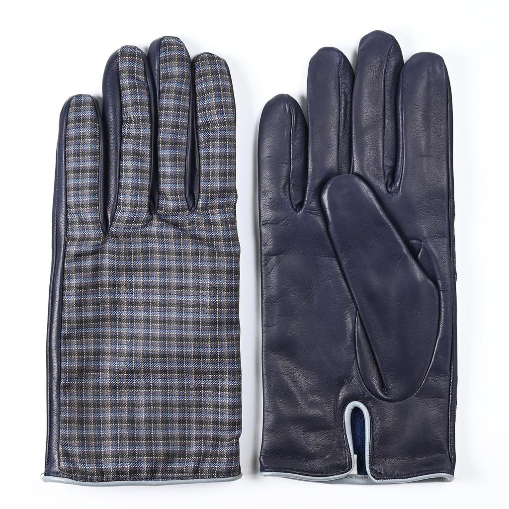Paul Smith Size 415GL Size 47 L Gloves, Check, Men's, Navy/Gray, L02122, (Used)