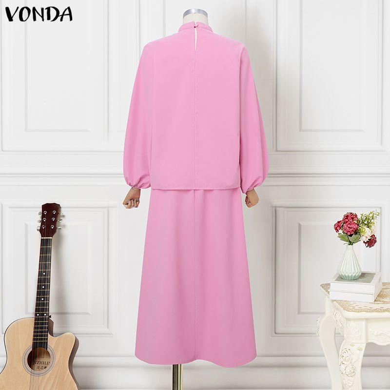 VONDA 2 шт. Женские блузки с длинным рукавом и юбки Повседневные элегантные комплекты из двух предметов