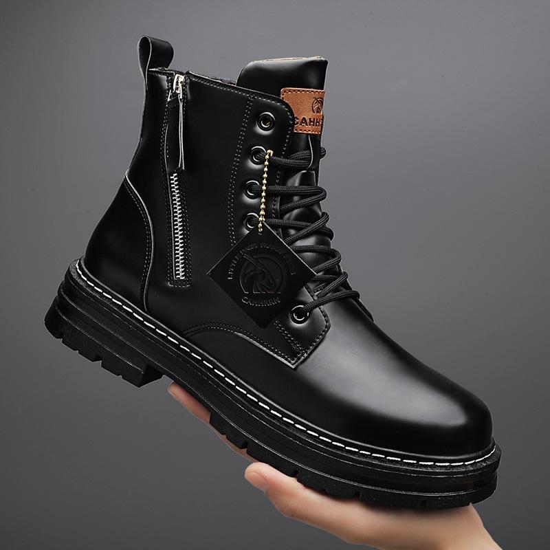 Кожаные ботинки мужские 2024 новые осенне-зимние повседневные мужские туфли высокие берцы рабочие ботинки мужские британский тренд ботинки Мартин
