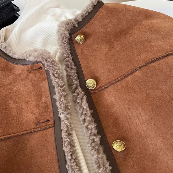 Женское зимнее пальто Yousheng, толстое плюшевое, короткое, с круглым вырезом, однобортное, свободного покроя, для повседневной носки, для школы и поездок на работу