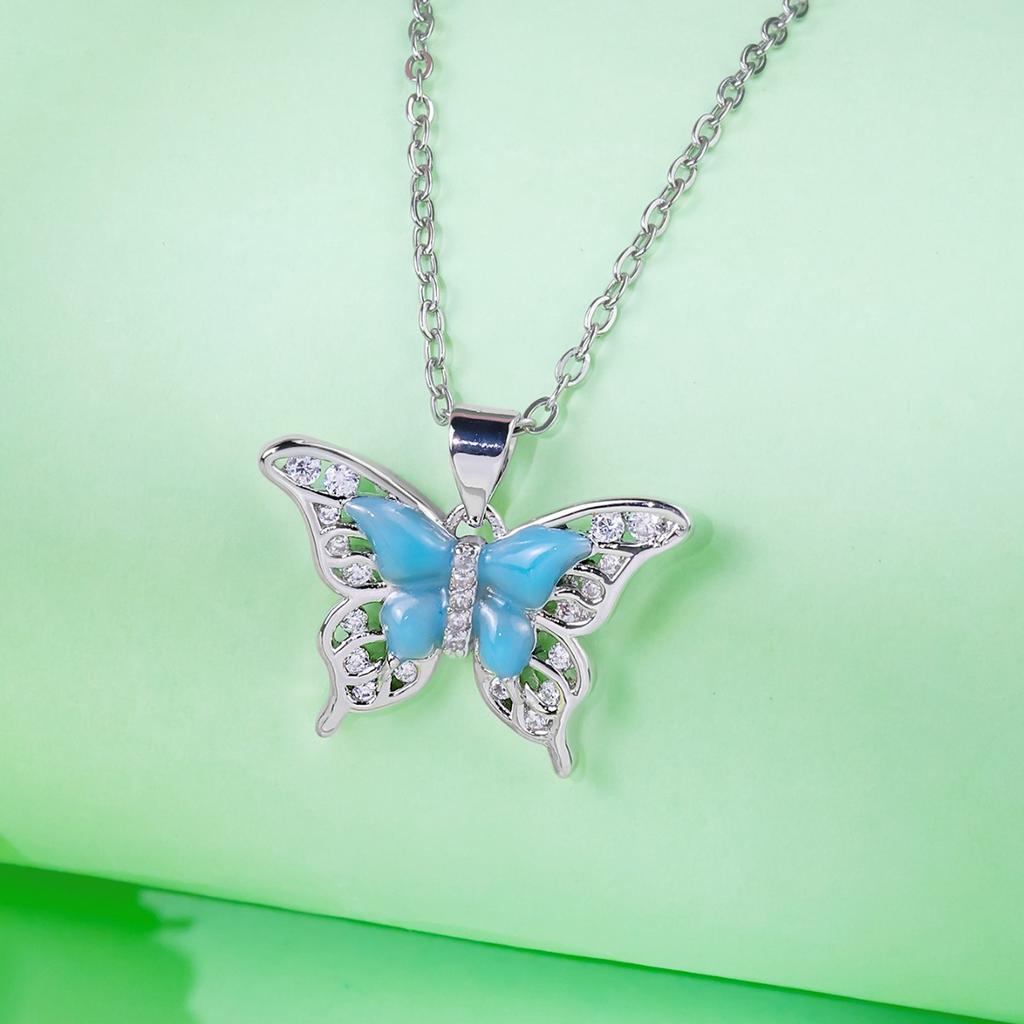 Синяя эпоксидная бабочка премиум-класса кулон ожерелье дизайн ключичная цепочка