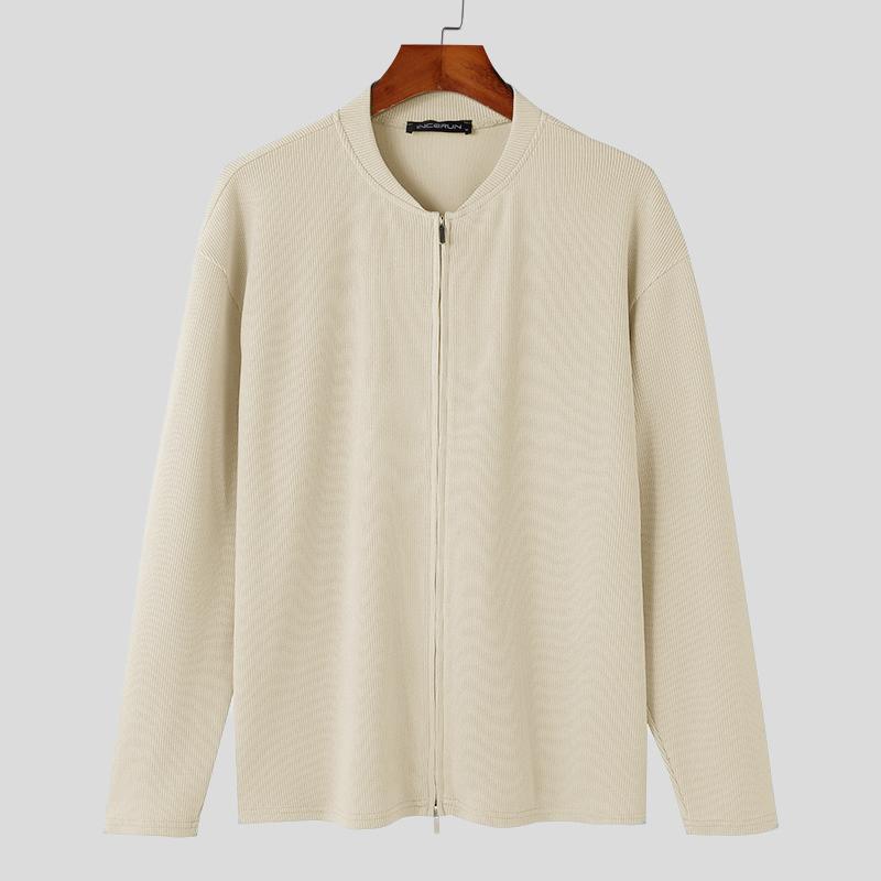 INCERUN Autumn Men Zipper Long Sleeve Knitted Sweaters Casual Rib Pullovers