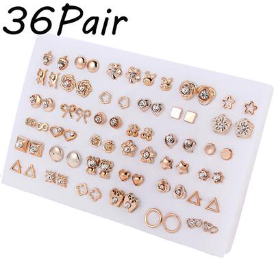 Стильные женские серьги гвоздики комплект 36 пар