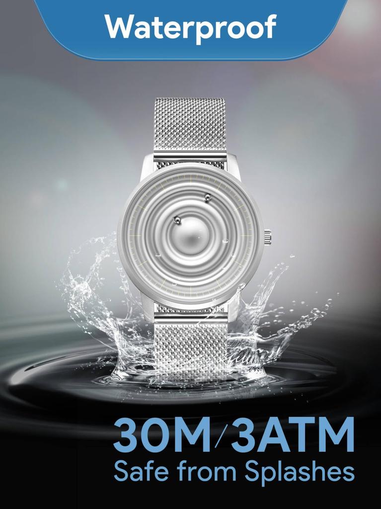 Магнитные часы с шарикоподшипником, дизайн унисекс, кварцевые часы, минимализм, повседневные, водонепроницаемые, 40 мм, серебристый циферблат, серебристый ремешок из нержавеющей стали, сетчатый ремень [EUTOUR]