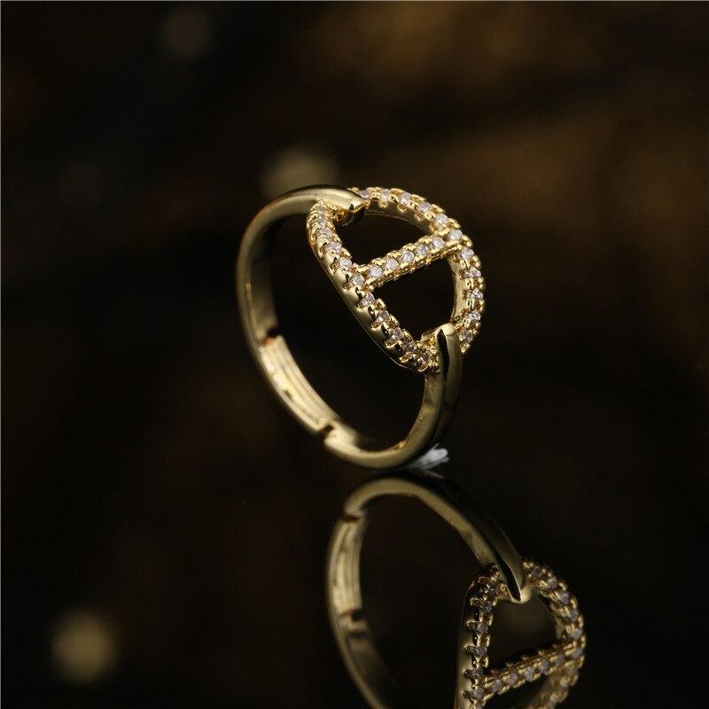 Минималистское кольцо с цирконием CD, модное, с полым носом свиньи, регулируемое, позолоченное 18 карат, ювелирные изделия для женщин, пары, подарки на Новый год