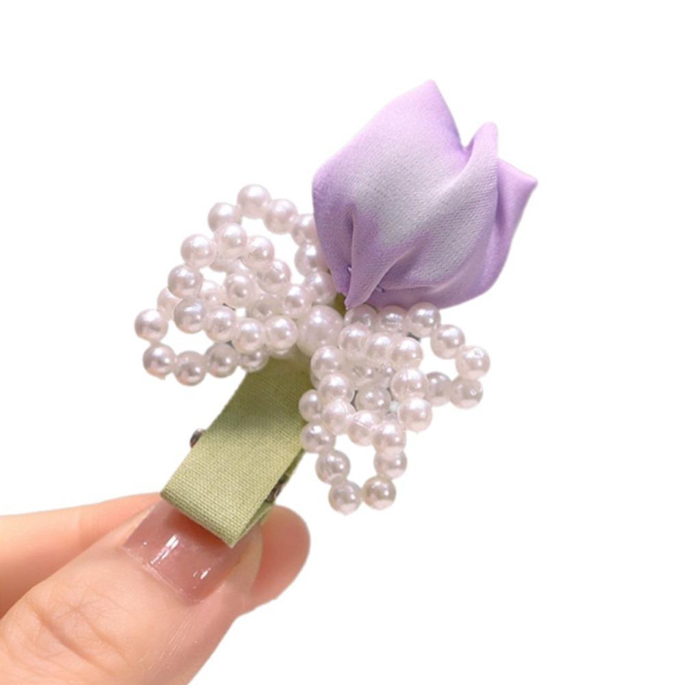 Sweet Tulip Pearl Hairpin Premium Sense Bangs Side Headdress Pearl Bowknot Hair Clip  Daily Wear