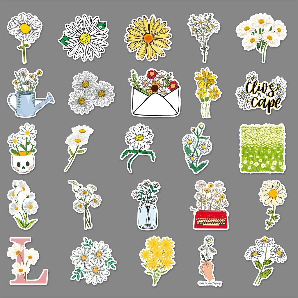 50 Pictures of Little Daisy Doodle Personality Cartoon Small Fresh Flowers Creative DIY Mobile Suitcase Stickers