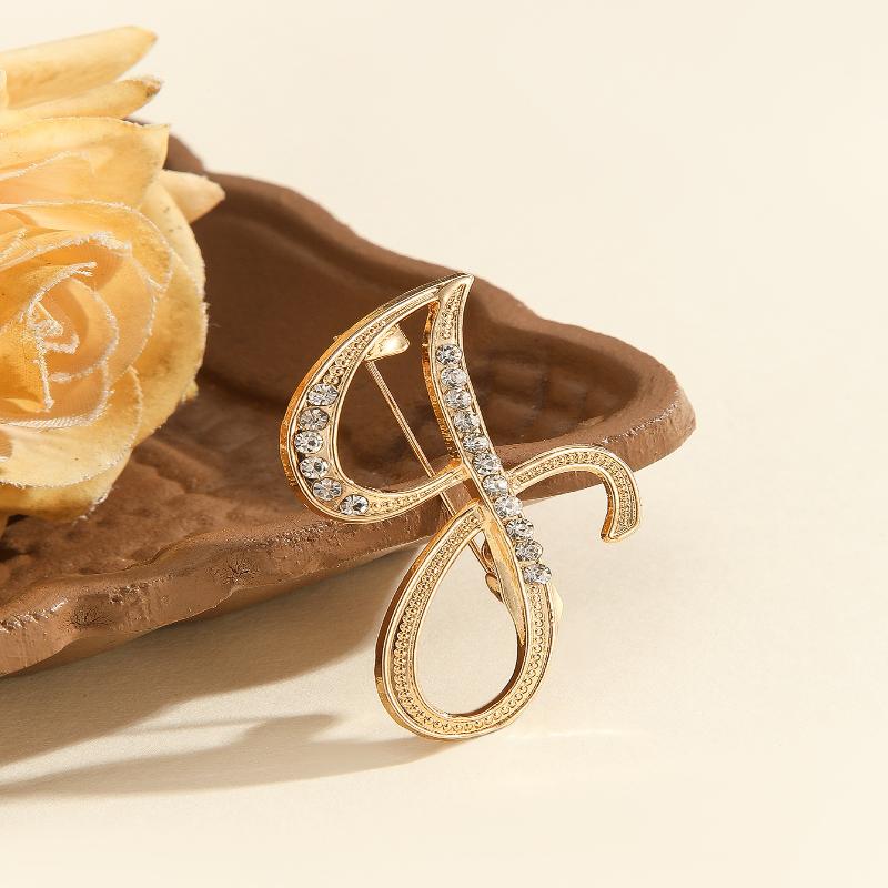 Женская брошь в виде буквы от A до Z, стразы, кристалл, золотистый цвет, английский алфавит, металлические значки, милая брошь, ювелирные аксессуары, подарок