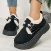 Fashion Thick Sole Plush Winter Cotton Shoes Women Fashion Buckle Non Slip Platform Snow Boots Woman Warm Fleece Lining Ankle Boots 42