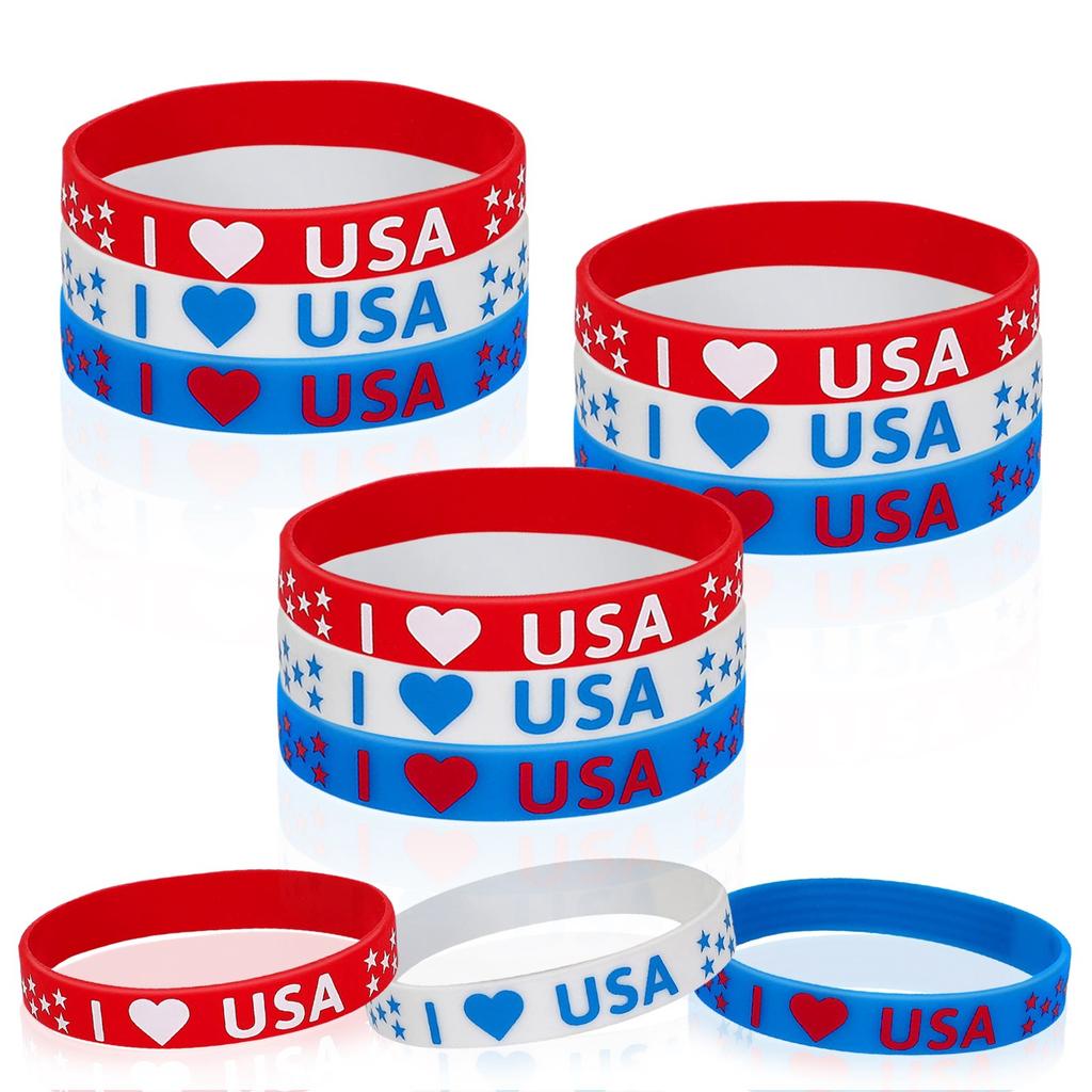 6 Pcs 4th Of Julys Party Favors Silicone Bracelets Flag Red And Blue Rubber Wristbands For Patriotic Independence Day Party Holiday Decorations