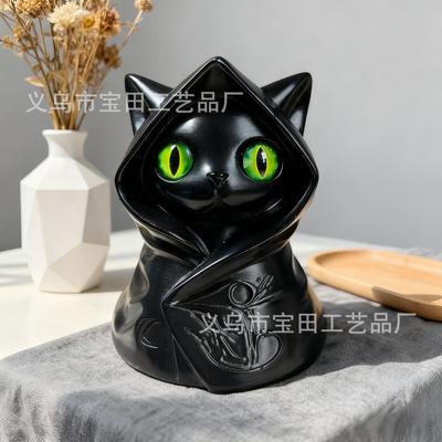 Новая Загадочная Фигурка Кота в Капюшоне Плащ Готическая Статуэтка Черного Кота