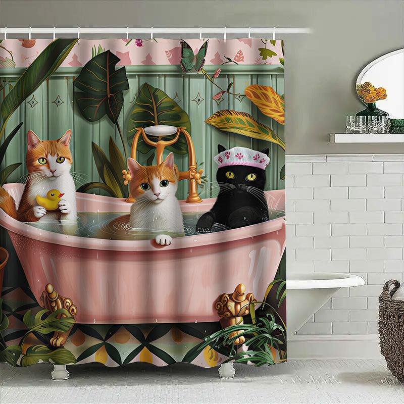 Шторка для душа для купания питомцев с очаровательным принтом собаки, белая и серая в горошек, из нескользящего материала для безопасного использования в ванной комнате