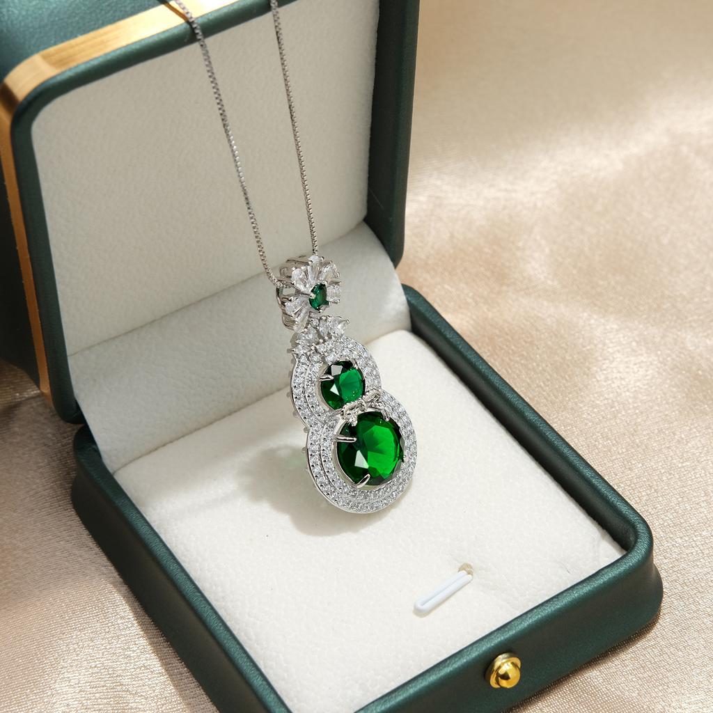925 Sterling Silver Exquisite Green Zircon Gourd-shaped Necklace Birthday Anniversary Wedding Party Gift