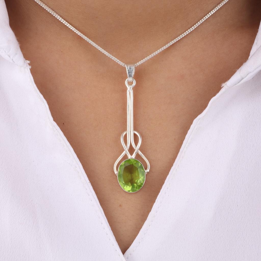 Peridot Gemstone 925 Sterling Silver Jewelry Handmade Pendant 1.79" Women Gift PP-60-14