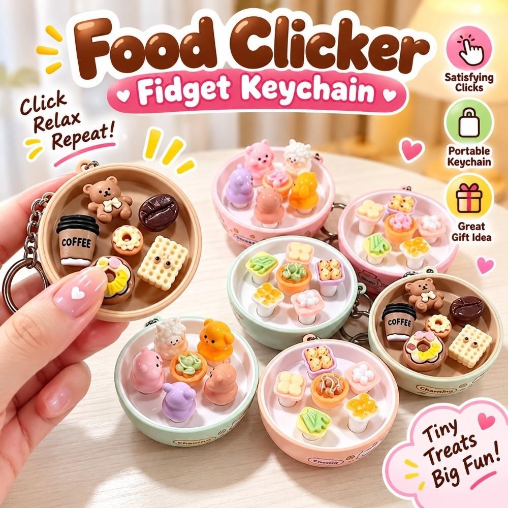 Cute Cat Series Clicking Pressure Relief Toy Simulation Food Button Press Click Keyring Office Use