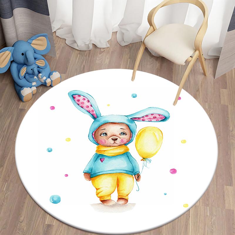 Living Room Round Carpet Floor Mat Kids Anti-Slip Mat Cartoon Bear Print Kids Carpet Kawaii Area Rug