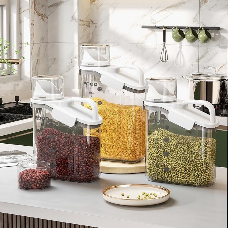 Transparent Plastic Airtight Food Storage Jars with Lids & Measuring Cups Ideal for Baking Ingredients Pantry Kitchen Sorting