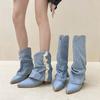 Versatile Retro Pointed Short Boots Thin Cowboy Boots Autumn and Winter Fashion Pleated Trouser Boots Thick Heel Medium Tube Fashion Boots