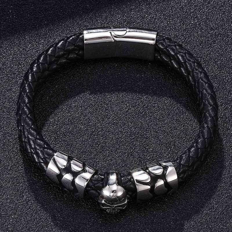 Punk Skull Stainless Steel Bracelets Bangles Of Men Leather Bracelets Men Jewelry New Arrival Male Wrist Band Gift