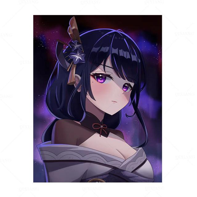 Solid Wood Frame Game Postoer Genshin Impact Poster General Raiden Anime Posters Canvas Painting Wall Decor Posters Wall Art Picture Home Decor