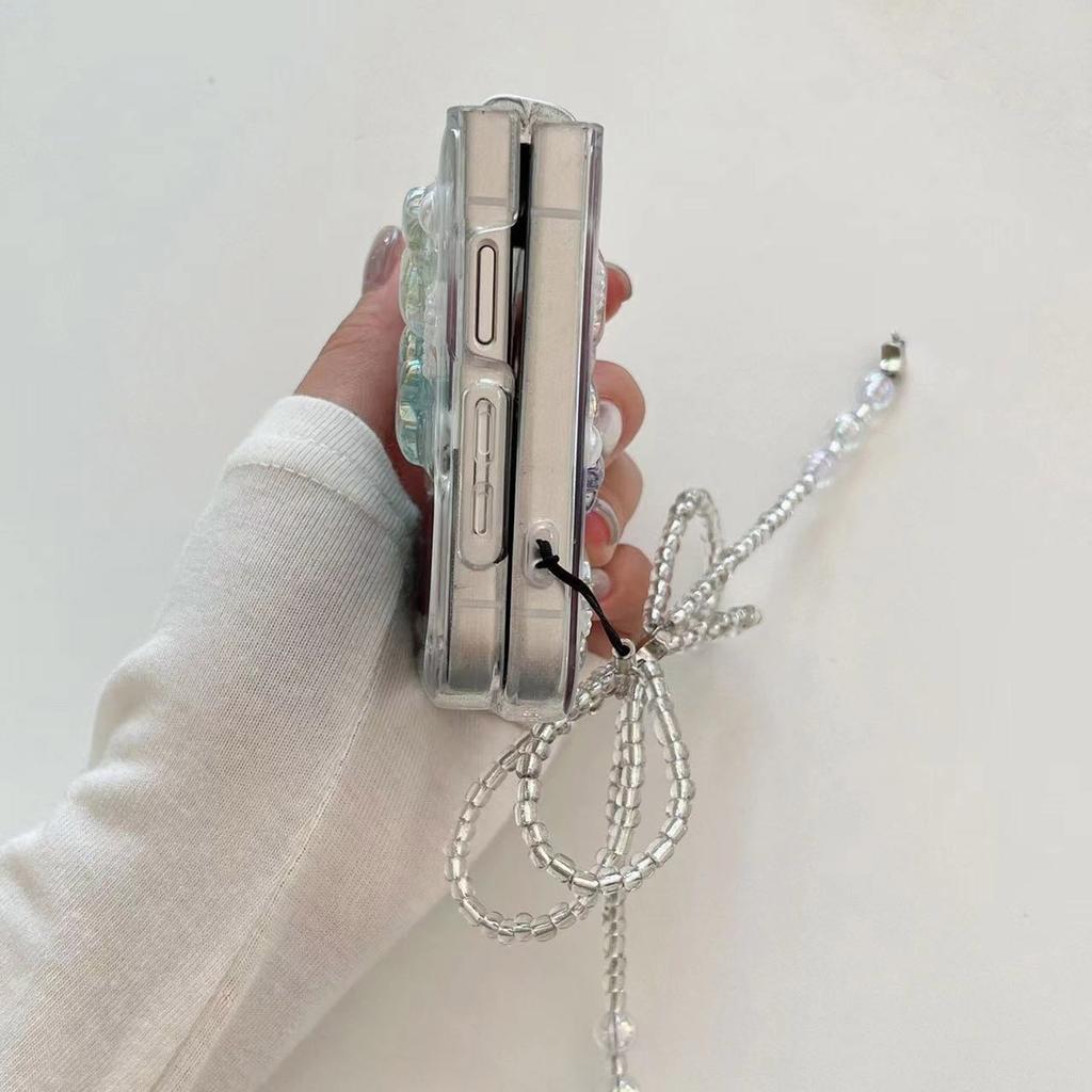 Crystal Beaded Phone Lanyard Bowknot Pendant Wrist Strap Detachable Phone Chain Keyring Portable Accessory for Women