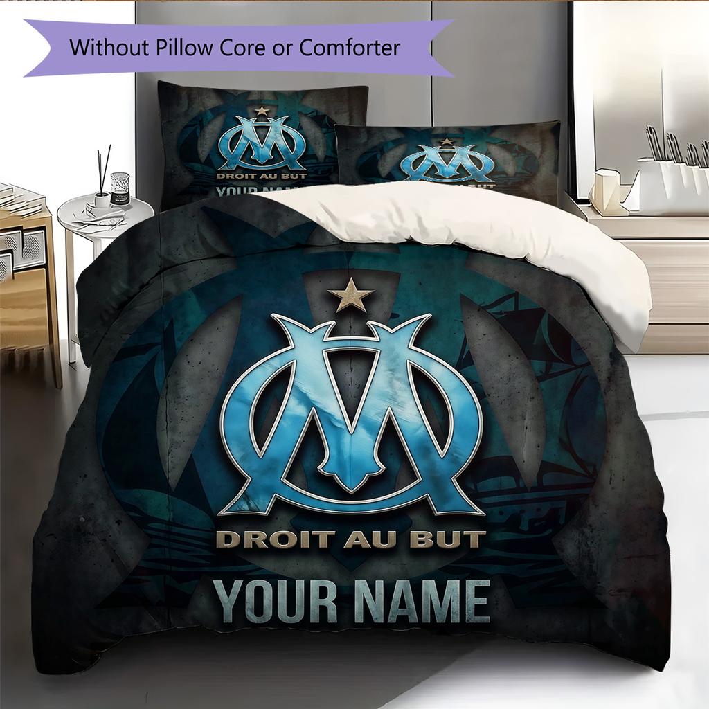 Custom Name Olympique de Marseille Pattern Bedding Quilt Set Home Decoration Gift (1 * duvet cover + 2 * pillowcase without core)