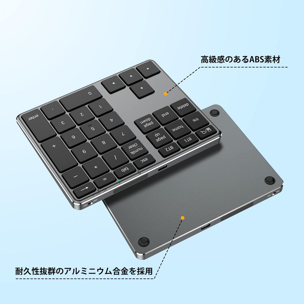 iClever Numeric Keypad Bluetooth Wireless Numeric Keyboard Pantograph Charging Ultra Thin Metal Structure Numlock Interlocking Connectable To Up To 2