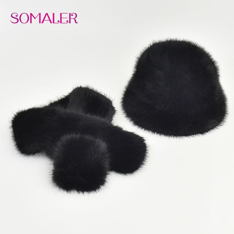 SOMALER Зимняя шапка из искусственного меха, шарф, комплект для женщин и девочек, теплые красочные шапки-ведра с шарфами