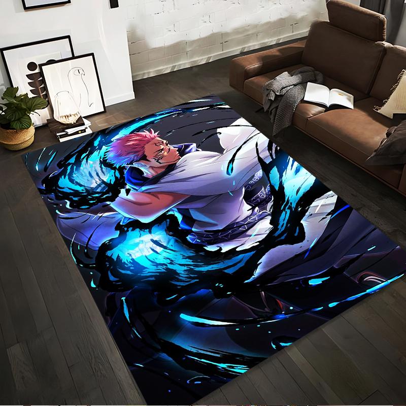 "Anime Style Carpet with Pink-Haired Warrior and Blue Energy Art" Suitable for use as an anti-slip for living room bedroom sofas