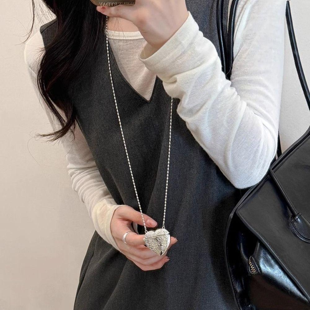 Фотоподвеска с резным сердцем, ожерелье с открывающейся коробкой для фотографий, подвеска в виде сердца, ожерелье-медальон, цепочка для свитера