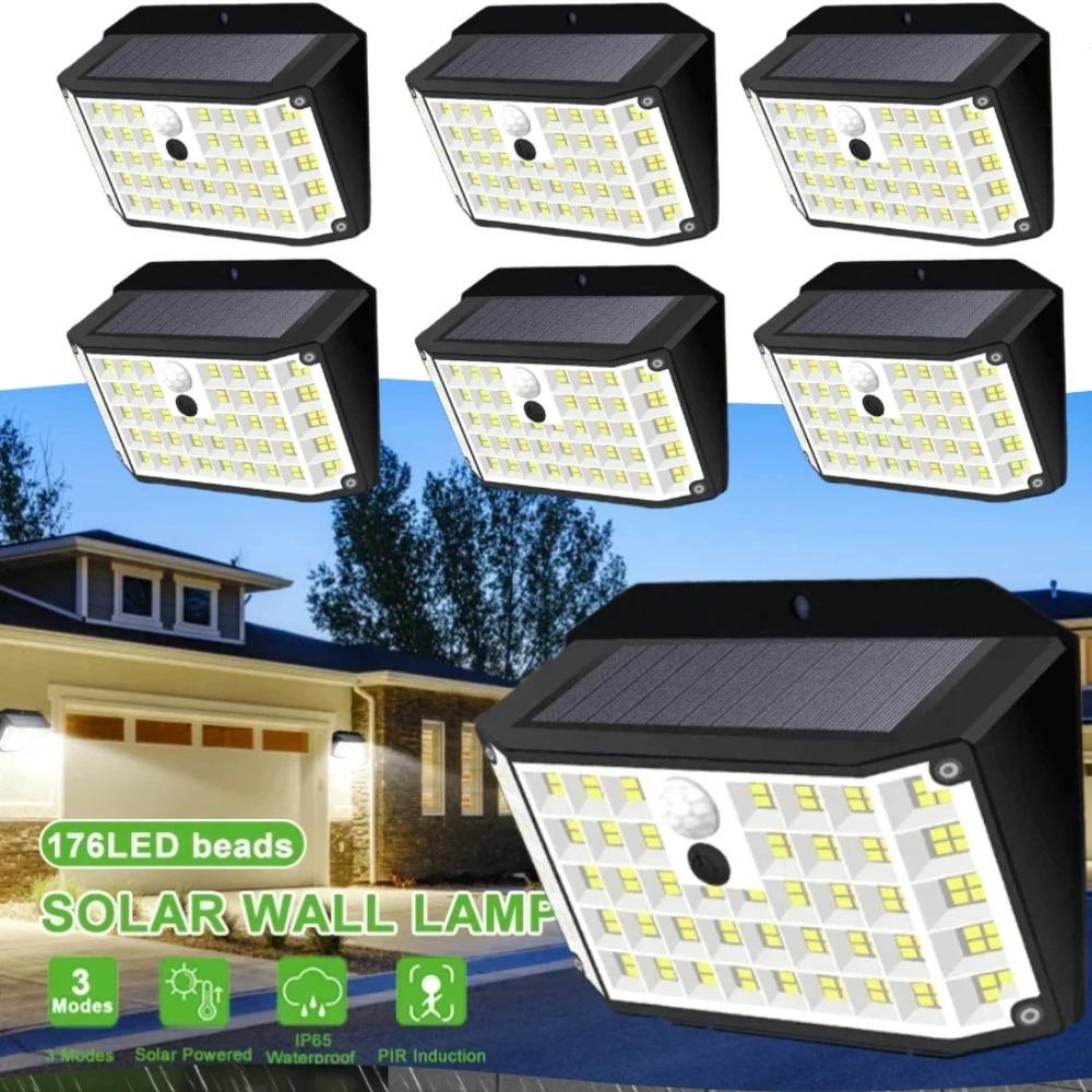 Solar Outdoor Lights 176 LED Solar Powered Motion Sensor Flood Lights IP65 Waterproof 3 Modes Wall Lamp For Outside Porch Yard