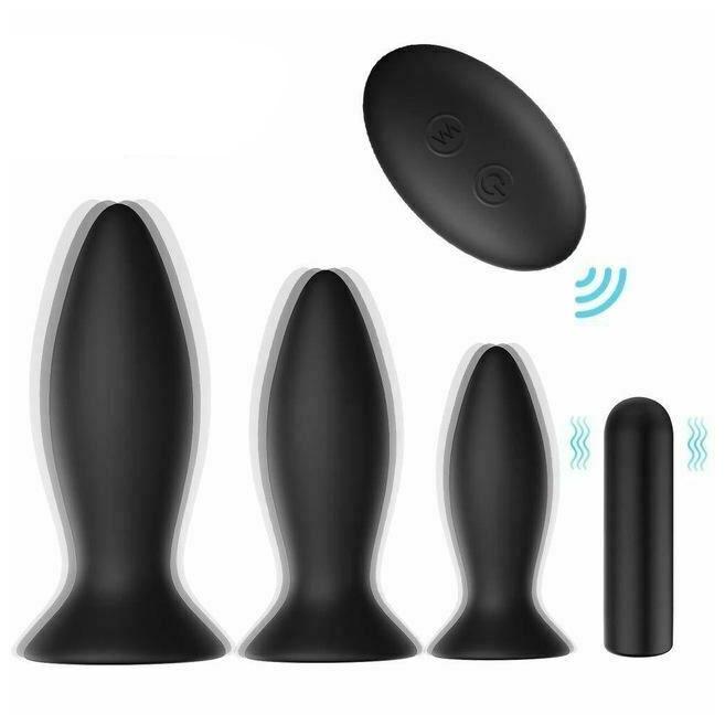 Black Silicone Butt Plug Set Wireless  Anal Training  Vibrating Butt Plugs