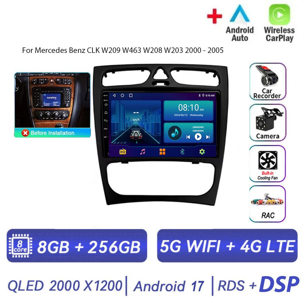 Autoradio Android 17 pour Mercedes Benz CLK W209 W463 W208 W203 2000 - 2005, lecteur multimédia Carplay Auto, WiFi+4G, 8 cœurs, stéréo
