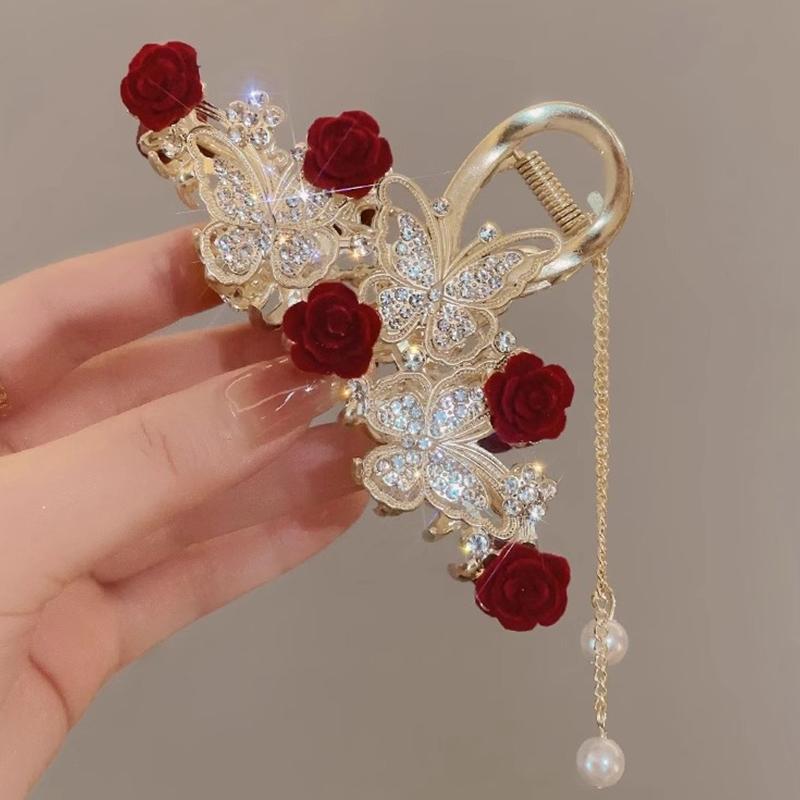 Легкая роскошная заколка для волос со стразами в виде колокольчика орхидеи, кисточки, заколка-когтя для волос в виде акулы, аксессуары для волос