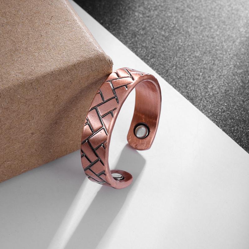 Модное квадратное кирпичное полосатое медное кольцо для мужчин и женщин, энергетическое магнитное терапевтическое открытое кольцо для исцеления сна, потери веса, ювелирные изделия