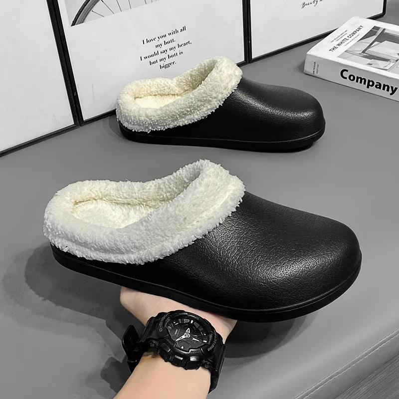 Couple Sandals Winter Women Fur Slippers Waterproof Warm Plush Household Slides Indoor Home Thick Sole Footwear Non-Slip Solid