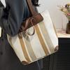 Large Capacity Bag Women'S Fashion Contrasting Color Striped Canvas Commuter Portable Tote Bag Under Shoulder Bag Women